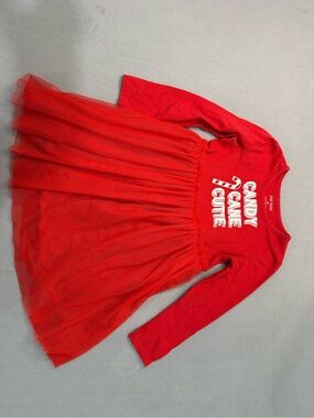Okie Dokie Girls 3T‎ Red Long Sleeve Tulle Tutu Dress Candy Cane Holiday